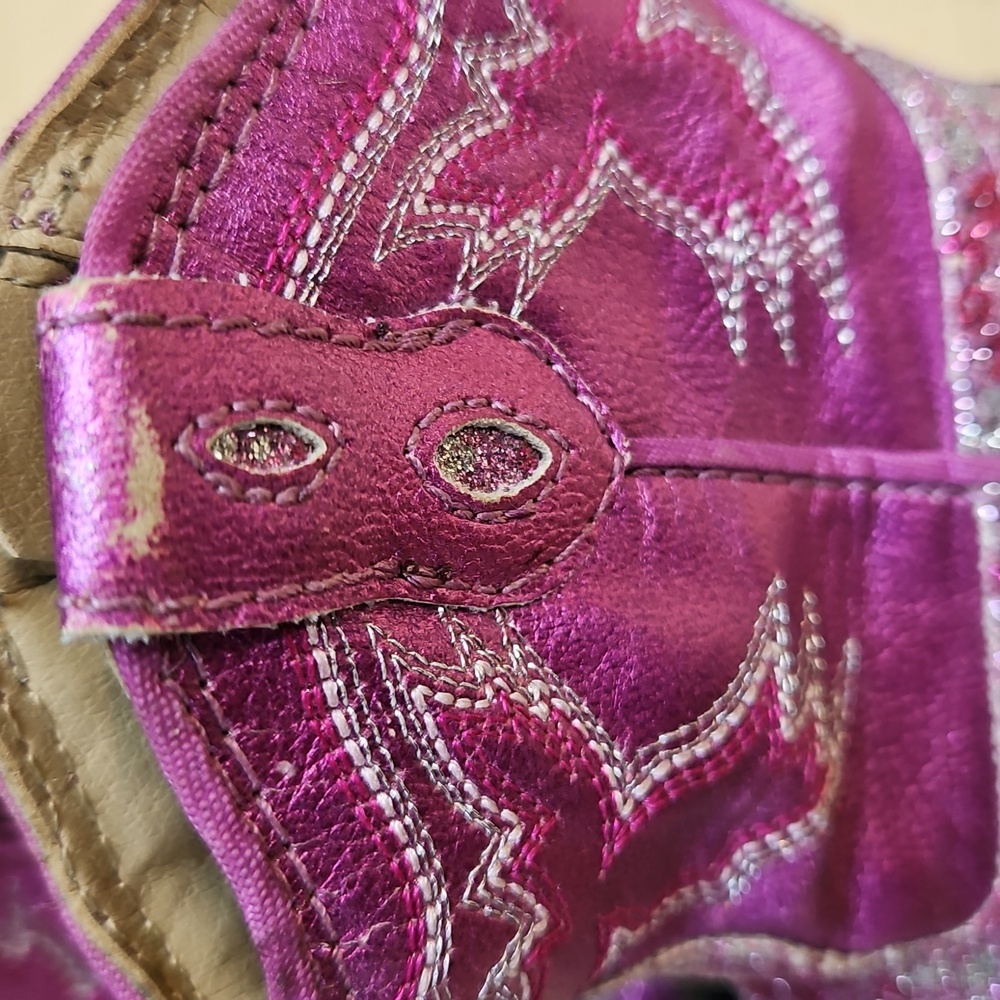 Roper Pink Sparkle Floral Zipper Infant Cowboy Boots W Rubber Soles Sz. 3 - Picture 7 of 9